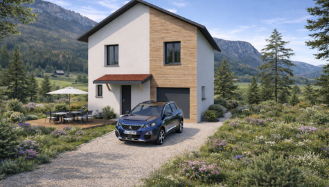 maison moderne au pied des montagnes