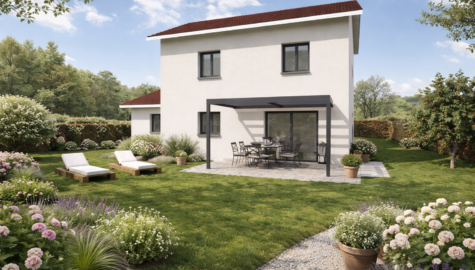 jardin paisible autour d'une maison moderne