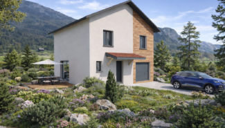 maison moderne entre montagnes et nature
